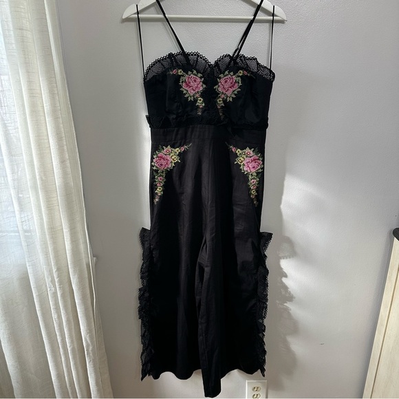 Alice Mccall At Last Embroidered Ruffle Jumpsuit Black Floral - Picture 3 of 11